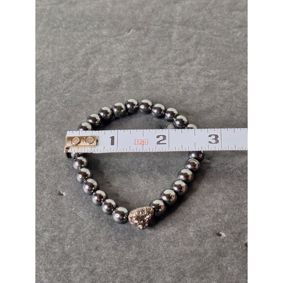 Tiger Eye Black Onyx Stone Skull & Hematite Lion Head Stretch Bracelets(2) - Picture 5 of 12